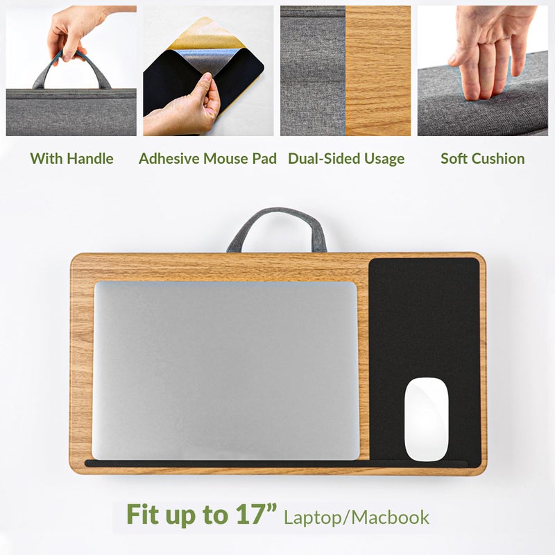 ergomi Lap Desk with Soft Cushion and Wrist Rest â€“ Portable Laptop Desk for Bed, Couch & Home Office, Removable Mouse Pad & Anti-Slip Strip for 17 inch Laptop (Large, Wood Pattern) - Image 2