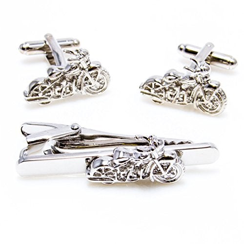 MRCUFF Motorcycle Pair of Cufflinks and Tie Bar Clip with a Presentation Gift Box - Image 1