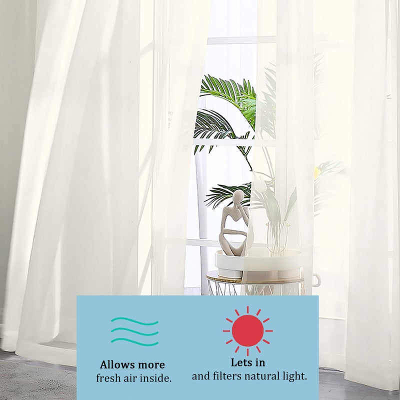 OWENIE Sheer Curtains 96 Inch Length  Elegant Sheer Curtains for Bedroom  Window Voile Sheer Curtain Panels/Drapes/Treatment for Living Room  2Pcs  Each 42"" W x 96"" L  Ivory - Image 4