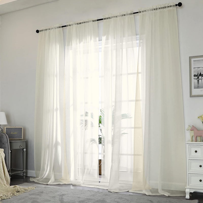 OWENIE Sheer Curtains 96 Inch Length  Elegant Sheer Curtains for Bedroom  Window Voile Sheer Curtain Panels/Drapes/Treatment for Living Room  2Pcs  Each 42"" W x 96"" L  Ivory - Image 2