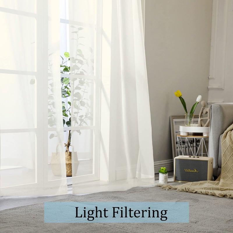 OWENIE Sheer Curtains 96 Inch Length  Elegant Sheer Curtains for Bedroom  Window Voile Sheer Curtain Panels/Drapes/Treatment for Living Room  2Pcs  Each 42"" W x 96"" L  Ivory - Image 3