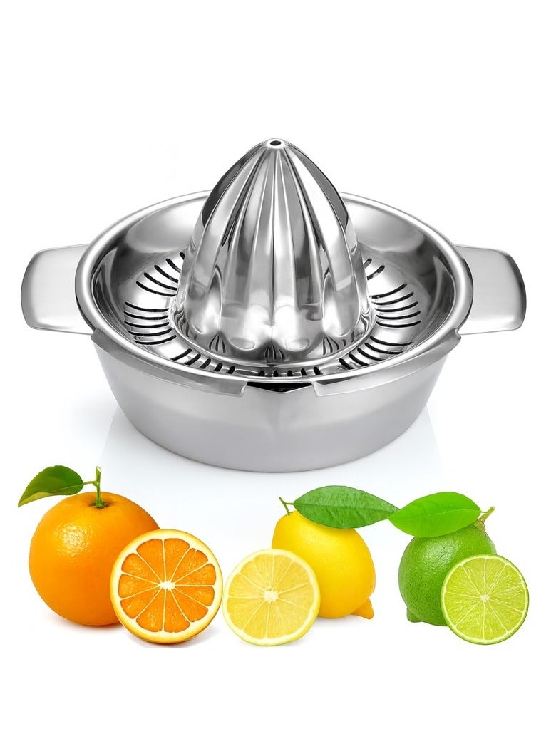 عصارة ليمون من الفولاذ المقاوم للصدأ مع وعاء للتخزين | عصارة برتقال يدوية شديدة التحمل | أداة عصارة فواكه يدوية للمطبخ، سهلة التنظيف، مقاومة للصدأ - Image 1