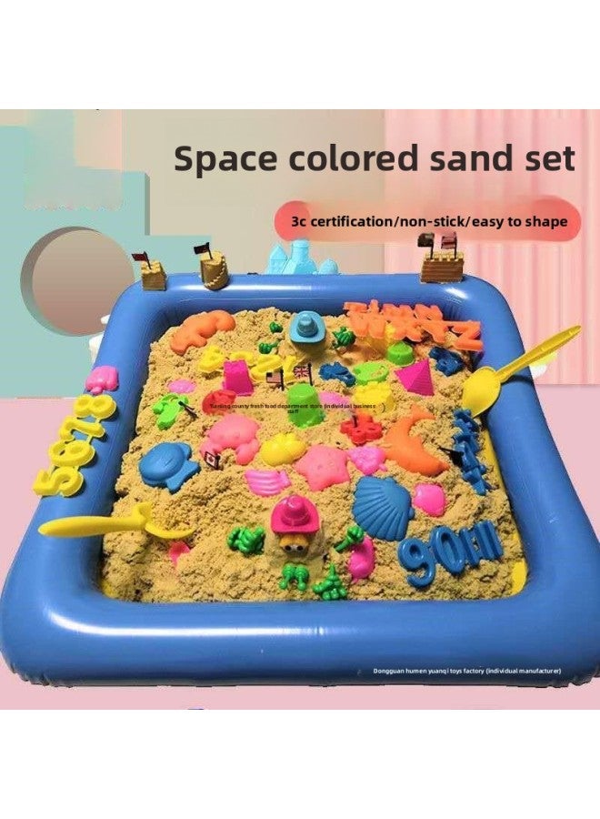 Space Children's Toy Sand Suit Indoor Girls Plasticine Power Clay Magic Mars Color Sand Oily Other-Color:Sand Color 2.5kg 39 Mold With Sea, Land And Air Large Sand Table Pump