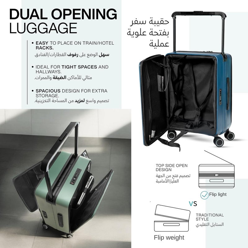Tereplus Carry On 20-inch Luggage Travel Suitcase with Dual Front Open Laptop Compartment Wide Handle Silent Wheels USB Port Charging Cabin Bag Minnal (Green, 20 inch) - Image 5