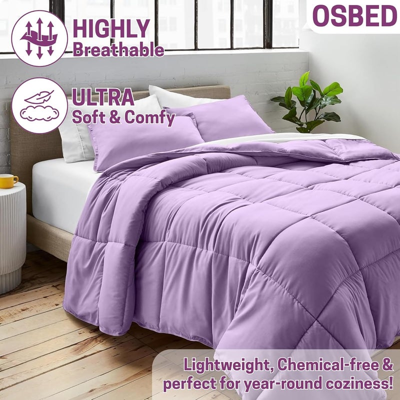 Bed Comforter with Lightweight & Soft Down Alternative | Reversible Cooling Comforter for bedding Duvet Inserts for All Seasons with Washable Microfiber Quilt (Lavender, 220 x 240cm) - Image 3