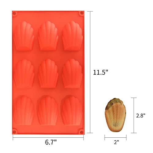 HYCSC 9 Cavity Madeleine Pan, 2Pcs Nonstick Silicone Madeleine Molds, Shell Shape Baking Cake Mold Pan(Red) - Image 2