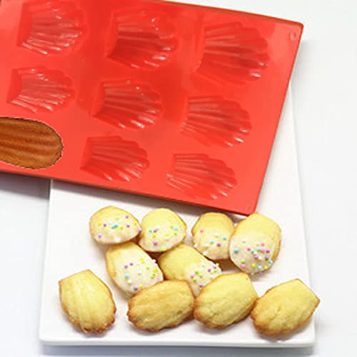 HYCSC 9 Cavity Madeleine Pan, 2Pcs Nonstick Silicone Madeleine Molds, Shell Shape Baking Cake Mold Pan(Red) - Image 4