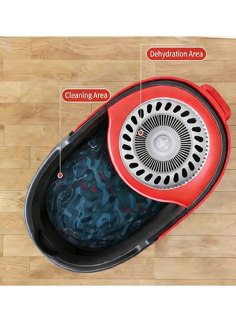 حصريا مجموعة ممسحة منزلية متكاملة مع امتصاص الماء الدوار، وتنظيف بدون استخدام اليدين، ورأس ممسحة مسطح، ودلو (دلو ممسحة + قضيب تقوية + سلة معدنية + رأسي ممسحة) - Image 4