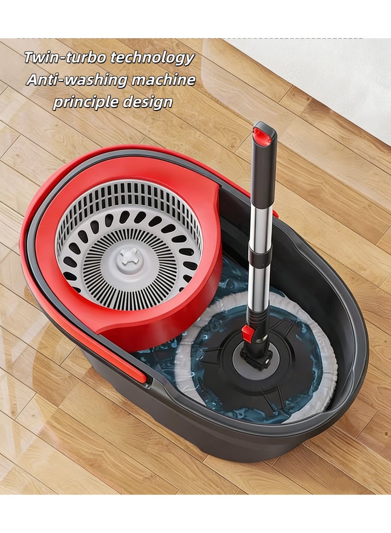 حصريا مجموعة ممسحة منزلية متكاملة مع امتصاص الماء الدوار، وتنظيف بدون استخدام اليدين، ورأس ممسحة مسطح، ودلو (دلو ممسحة + قضيب تقوية + سلة معدنية + رأسي ممسحة) - Image 5