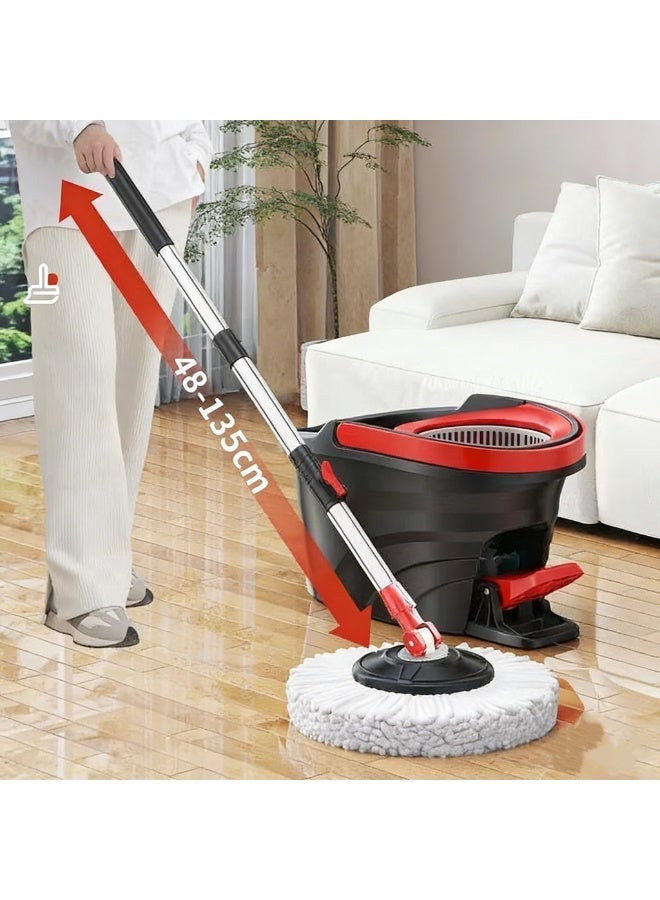 حصريا مجموعة ممسحة منزلية متكاملة مع امتصاص الماء الدوار، وتنظيف بدون استخدام اليدين، ورأس ممسحة مسطح، ودلو (دلو ممسحة + قضيب تقوية + سلة معدنية + رأسي ممسحة) - Image 1