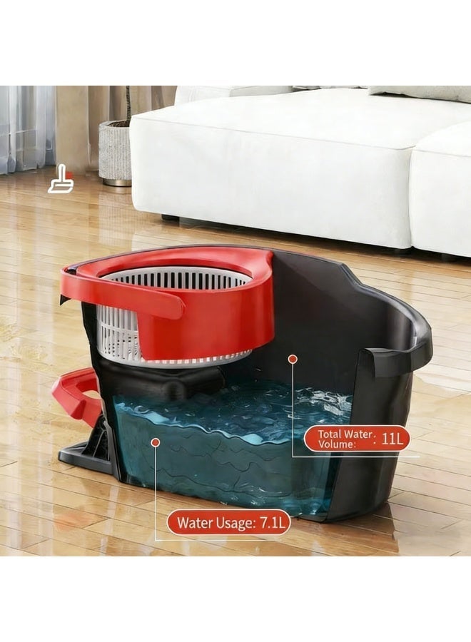 EXCLIFE Household all-in-one mop set with rotating water absorption, hands-free cleaning, flat mop head, and bucket (mop bucket + reinforcing rod + metal basket + 2 mop heads) - Image 5