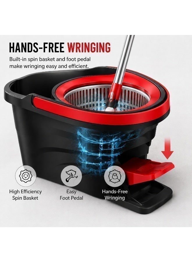 EXCLIFE Household all-in-one mop set with rotating water absorption, hands-free cleaning, flat mop head, and bucket (mop bucket + reinforcing rod + metal basket + 2 mop heads) - Image 3