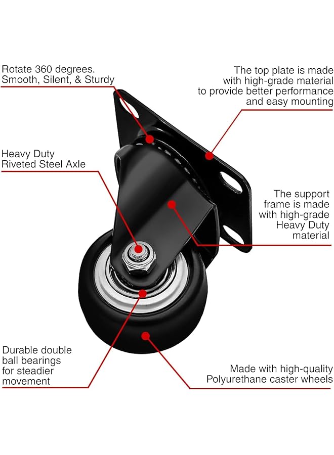 erorex 8 Pcs Rubber Rotating Caster Wheels 1.5 Inch Heavy Duty Rigid Swivel Caster With Top Plate Mini Silent Ball Bearing Small Caster For Cart Furniture Cabinet Workbench  - Image 3