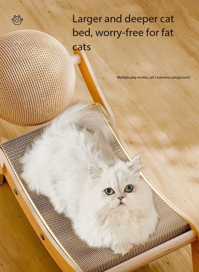 سي آند سي هوم سرير استرخاء خشبي عصري مستوحى من الطراز الاسكندنافي للقطط بتصميم هزاز منحني، وسطح خدش مدمج من الورق المقوى، وراحة مريحة على طراز الكرسي الطويل للقطط المنزلية الأنيقة 50 × 25 × 21 سم. - Image 2