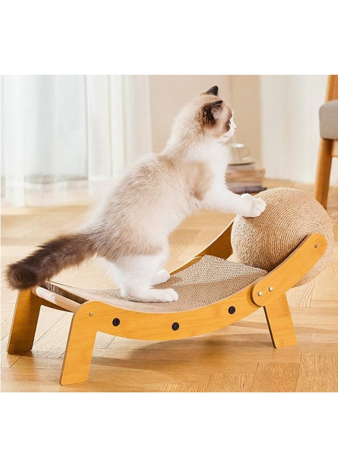 سي آند سي هوم سرير استرخاء خشبي عصري مستوحى من الطراز الاسكندنافي للقطط بتصميم هزاز منحني، وسطح خدش مدمج من الورق المقوى، وراحة مريحة على طراز الكرسي الطويل للقطط المنزلية الأنيقة 50 × 25 × 21 سم. - Image 4