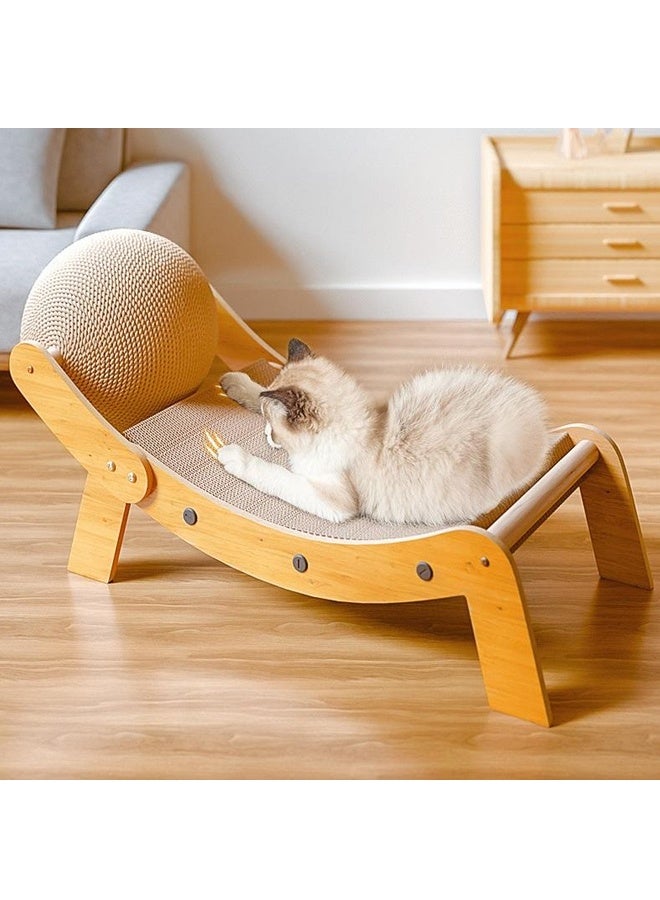 سي آند سي هوم سرير استرخاء خشبي عصري مستوحى من الطراز الاسكندنافي للقطط بتصميم هزاز منحني، وسطح خدش مدمج من الورق المقوى، وراحة مريحة على طراز الكرسي الطويل للقطط المنزلية الأنيقة 50 × 25 × 21 سم. - Image 5