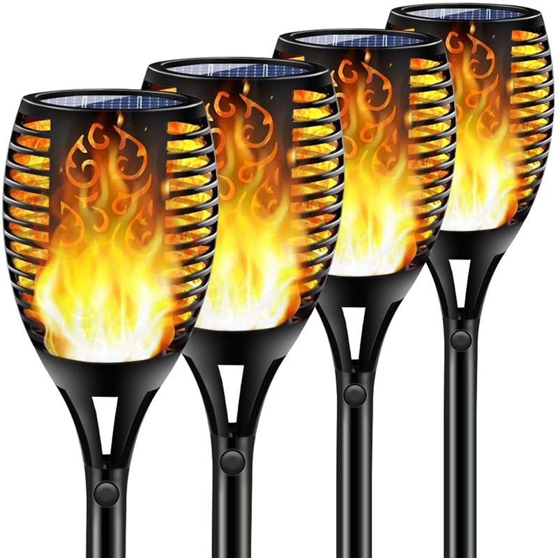 Solar Torch Light Outdoor 4 Pack, Waterproof 43" Flickering Flame Solar Lights Landscape Decoration Lighting Auto On/Off Dusk to Dawn for Garden Yard Pathway