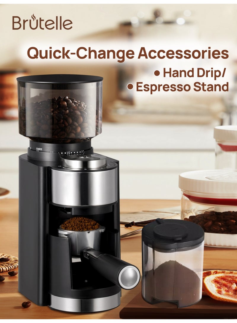 Brutelle V60 Conical Burr Coffee Grinder Electric Coffee Bean Grinder Adjustable with 25 Precise Settings Anti-Static Design for V60 Kettle Espresso Mocha Hand-Drip Drip French Press Cold Brew with2-12 Cup Quantitative Setting Black - Image 2