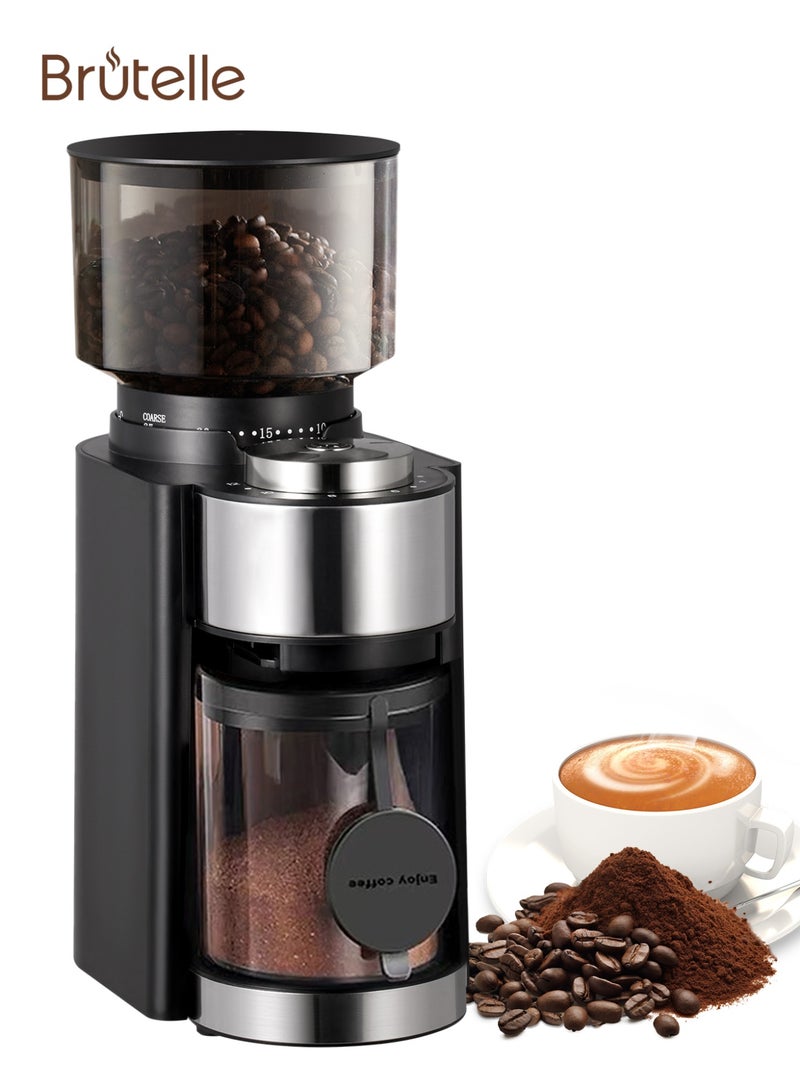 Brutelle V60 Conical Burr Coffee Grinder Electric Coffee Bean Grinder Adjustable with 25 Precise Settings Anti-Static Design for V60 Kettle Espresso Mocha Hand-Drip Drip French Press Cold Brew with2-12 Cup Quantitative Setting Black - Image 1