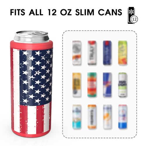 TILUCK Skinny Can Cooler for Slim Beer & Hard Seltzer, Stainless Steel, Doucle-Walled Stainless Steel Insulated Slim Cans, Standard 12 oz (U.S. Flag-01) - Image 3