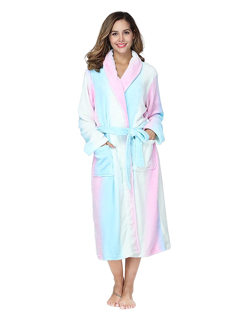 RONGTAI Womens Bathrobe Ladies Fleece Plush Warm Long Robes SmallRainbow