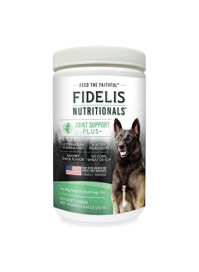 Fidelis Joint Support Plus+ Hip & Joint Supplement For Dogs, Glucosamine For Dogs, Chondroitin Dog Treats, Vitamin C, Omega Fatty Acid, Msm, Adult, Big & Small, Made In Usa, Duck Flavor, 60 Soft Chews - Image 1