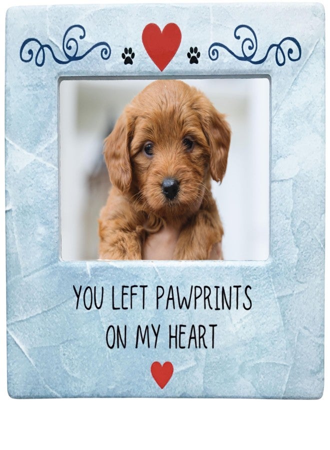BANBERRY DESIGNS Pet Memorial Picture Frame - You Left Paw Prints on my Heart - Dog or Cat Photo Frame with Red Hearts and Paw Prints - Measures 8" x 7.25" - Holds a 4" x 6" Photo - Image 1