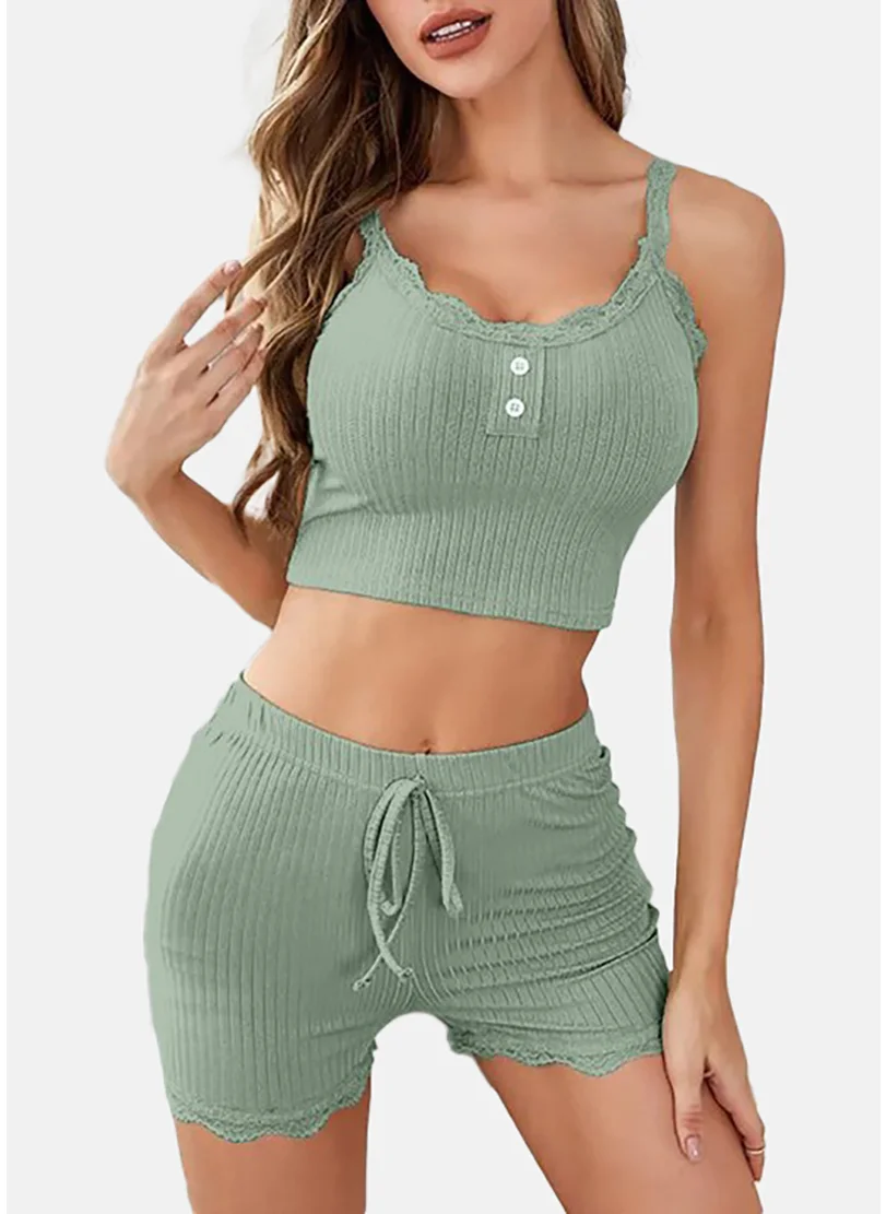يونيكي Green Solid Shorts & CropTop