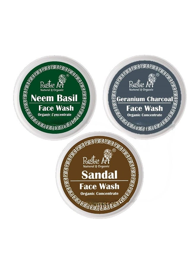 Rustic Art Sandal, Neem Basil, Geranium Charcoal Face Wash Concentrate | Deep Cleansing, De-Tanning, Acne Control | Organic, Sulfate Free | All Skin Types | (Pack of 3 * 50g) - Image 1
