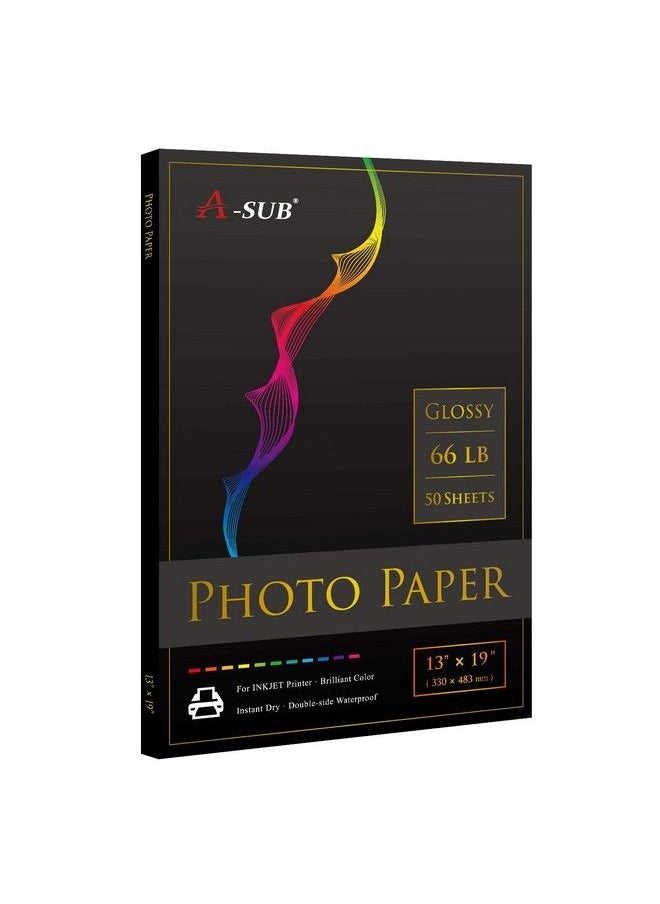 A-SUB Premium Photo Paper High Glossy 13X19 Inch 66Lb For Inkjet Printers 50 Sheets  - Image 1