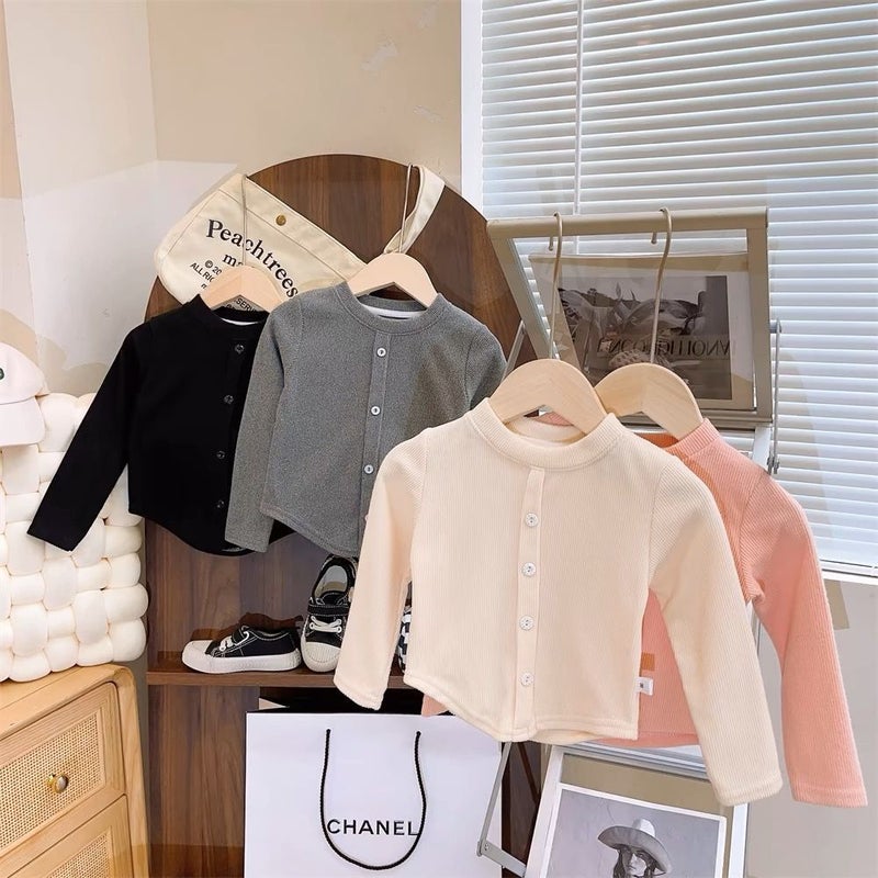 Women'S Children'S Wear T-Shirt Baby'S Western Style Children'S Personality Trendy Korean Button Irregular Solid Color Base Shirt Top - Image 2