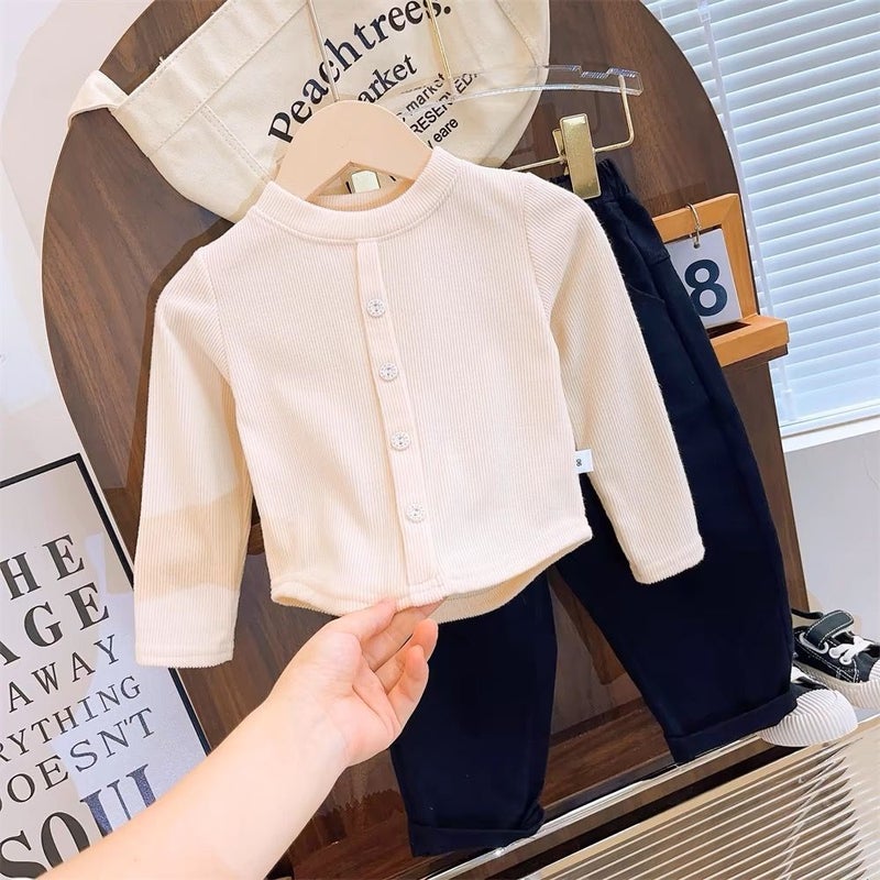 Women'S Children'S Wear T-Shirt Baby'S Western Style Children'S Personality Trendy Korean Button Irregular Solid Color Base Shirt Top - Image 4