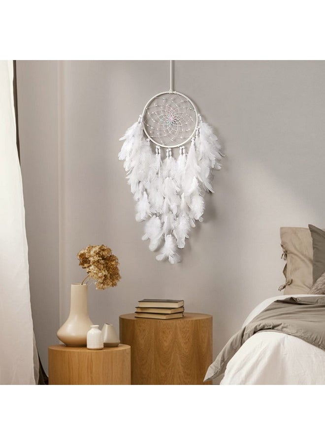 Dremisland Dremisland White Feathers Dream Catcher Wall Hanging Elegant Wall Art Room Decoration for Windows Balcony Bedroom Wedding Party Gift for Girls and Kids(No Light)  - Image 2