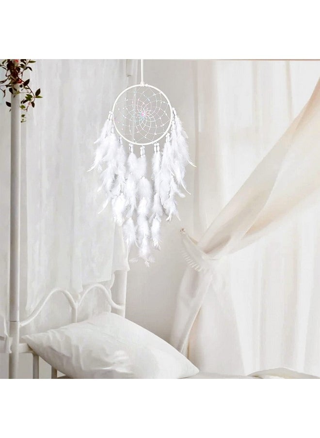 Dremisland Dremisland White Feathers Dream Catcher Wall Hanging Elegant Wall Art Room Decoration for Windows Balcony Bedroom Wedding Party Gift for Girls and Kids(No Light)  - Image 4