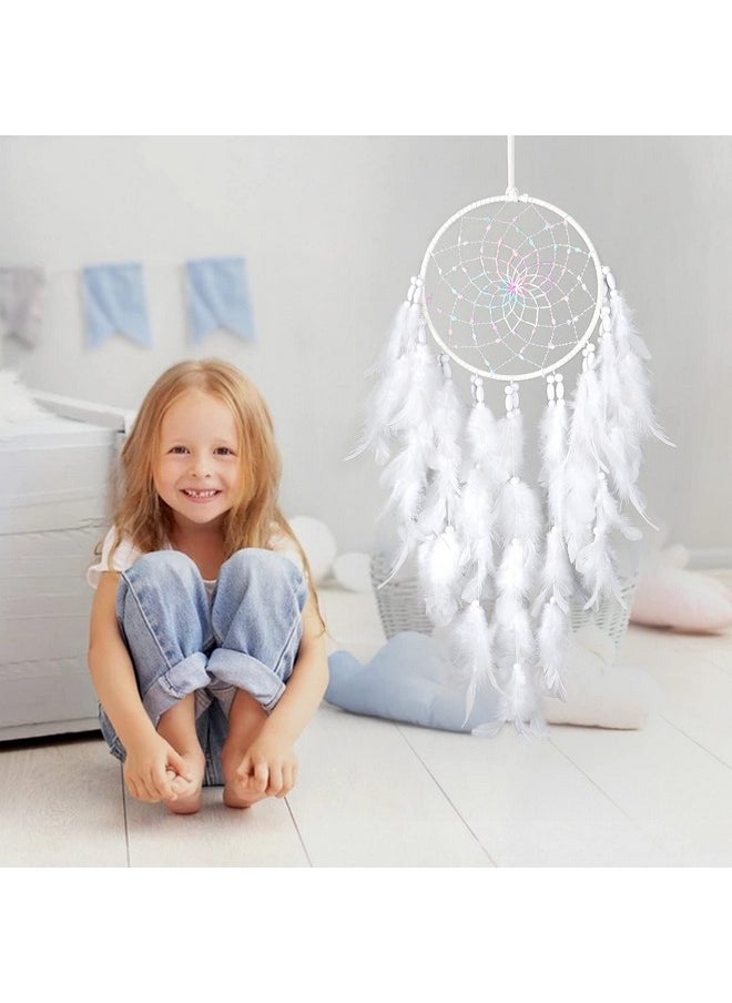 Dremisland Dremisland White Feathers Dream Catcher Wall Hanging Elegant Wall Art Room Decoration for Windows Balcony Bedroom Wedding Party Gift for Girls and Kids(No Light)  - Image 5