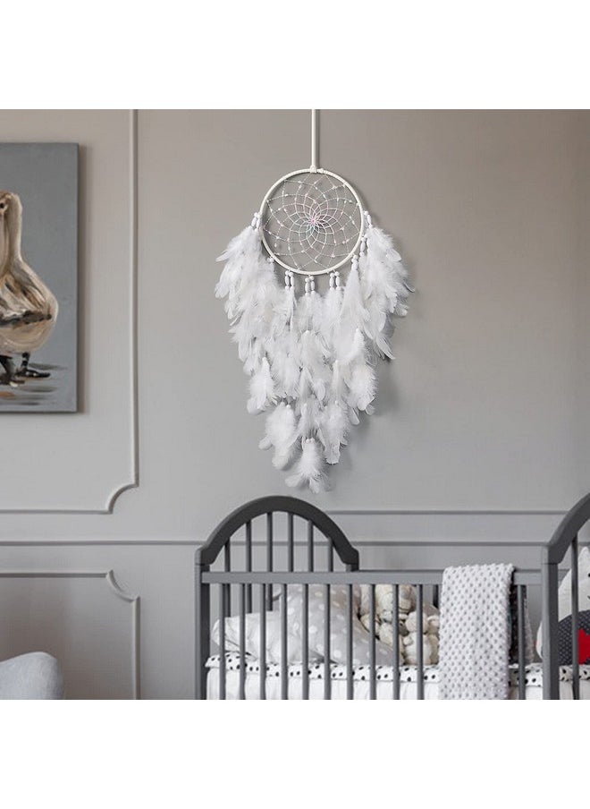Dremisland Dremisland White Feathers Dream Catcher Wall Hanging Elegant Wall Art Room Decoration for Windows Balcony Bedroom Wedding Party Gift for Girls and Kids(No Light)  - Image 3