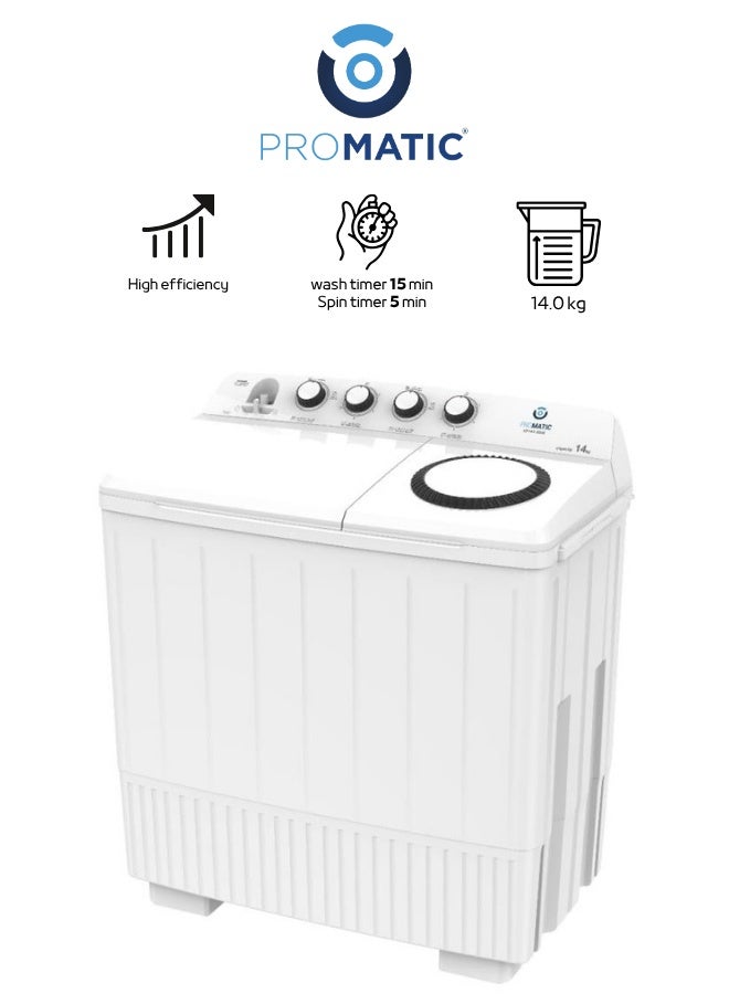 غسالة بروماتيك حوضين سعة 14 كيلو موديل NWT-014 — أداء غسيل قوي بسعة كبيرة، فصل كامل بين الغسيل والعصر، موفرة للماء والطاقة، مثالية للعائلات الكبيرة