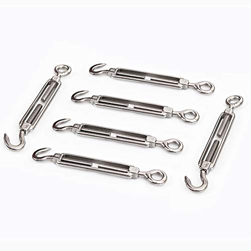 Cozihom, M6 Hook & Eye/C to O Turnbuckle 304 Stainless Steel, Hardware Kit for Wire Rope Tension Heavy Duty, for Sun Shade, Tent Installation, Anti-Rust, 6 Packs - Image 2