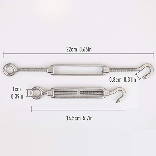 Cozihom, M6 Hook & Eye/C to O Turnbuckle 304 Stainless Steel, Hardware Kit for Wire Rope Tension Heavy Duty, for Sun Shade, Tent Installation, Anti-Rust, 6 Packs - Image 4