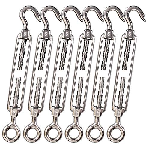 Cozihom, M6 Hook & Eye/C to O Turnbuckle 304 Stainless Steel, Hardware Kit for Wire Rope Tension Heavy Duty, for Sun Shade, Tent Installation, Anti-Rust, 6 Packs - Image 1