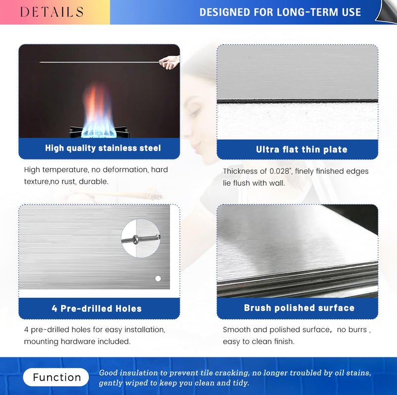 Laxama Stainless Steel Backsplash for Stove 24"x30" Stove Backsplash Protector for Wall Metal Range Splash for Kitchen Wall with Screw Includedï¼ˆ0.0276" Thick) - Image 3