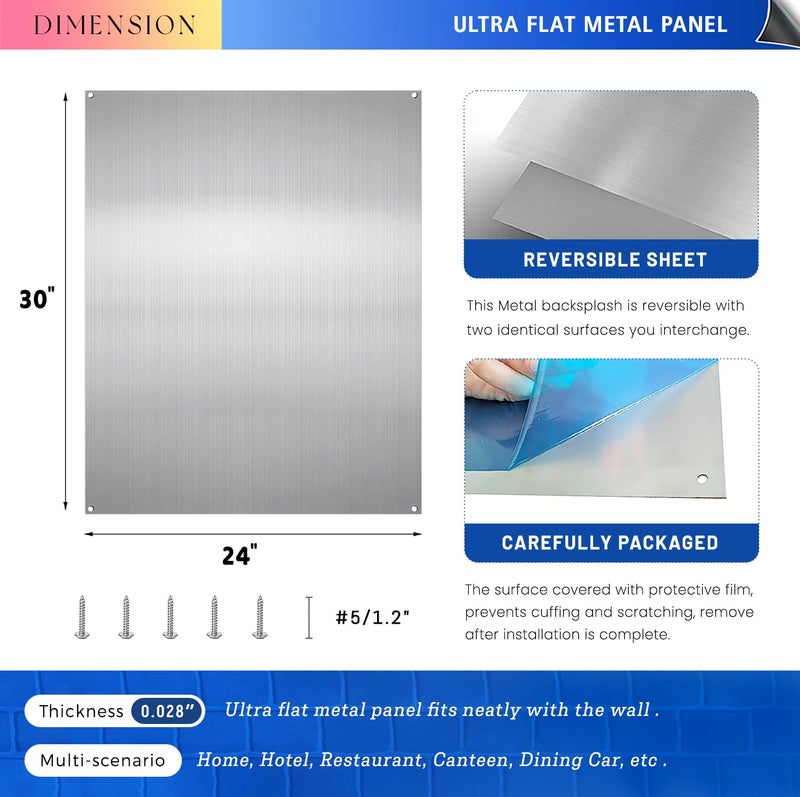 Laxama Stainless Steel Backsplash for Stove 24"x30" Stove Backsplash Protector for Wall Metal Range Splash for Kitchen Wall with Screw Includedï¼ˆ0.0276" Thick) - Image 2