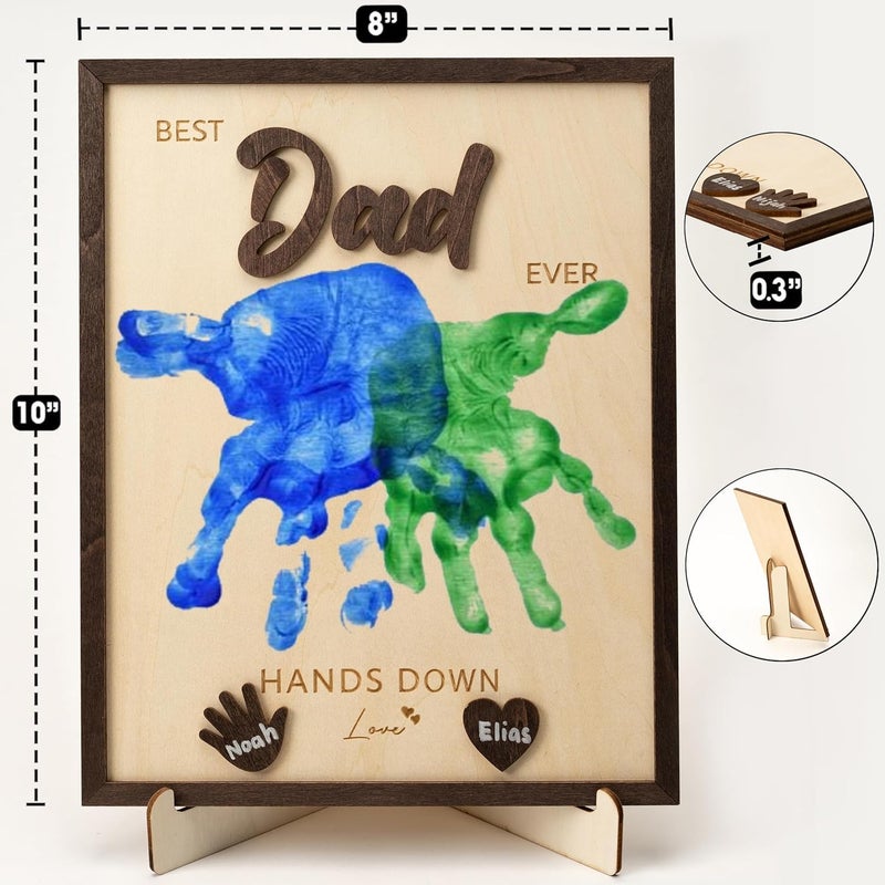 NELXI Best Dad Ever Gifts, Gifts for Dads, Handprint, Family Handprint Kit, Personalized Wooden Picture Frame, Sentimental Keepsake from Kids, Toddlers, Papa, Bonus Dad, Grandparents Decor - Image 3