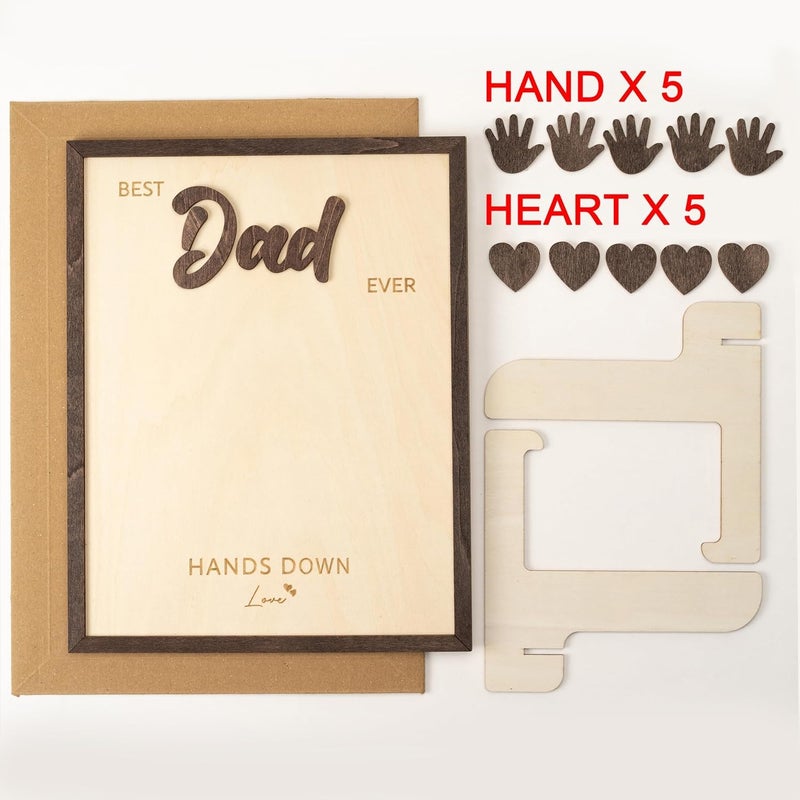 NELXI Best Dad Ever Gifts, Gifts for Dads, Handprint, Family Handprint Kit, Personalized Wooden Picture Frame, Sentimental Keepsake from Kids, Toddlers, Papa, Bonus Dad, Grandparents Decor - Image 2