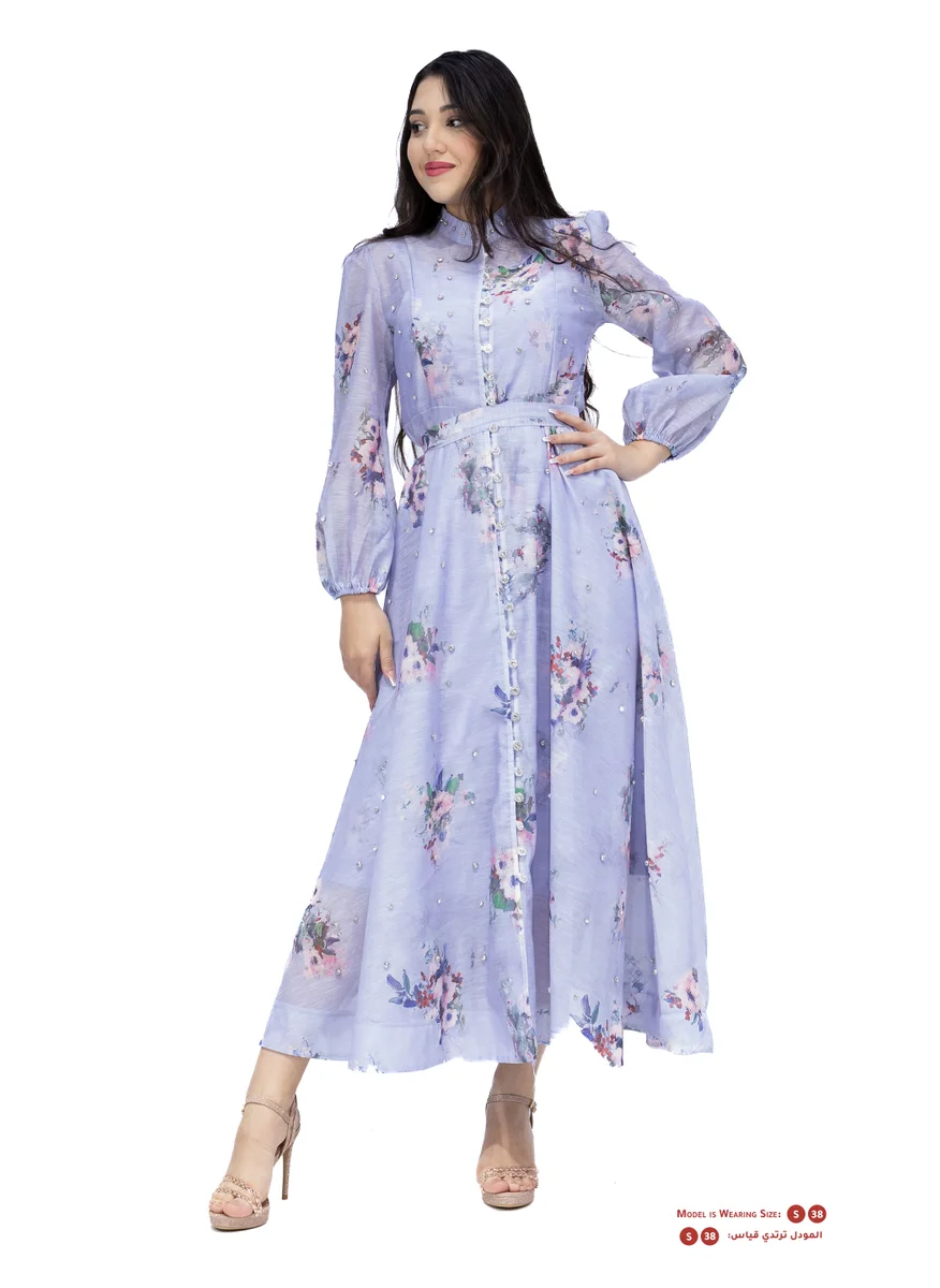 ان لاف Floral Cotton Home Event Dress with Ruffle Detail