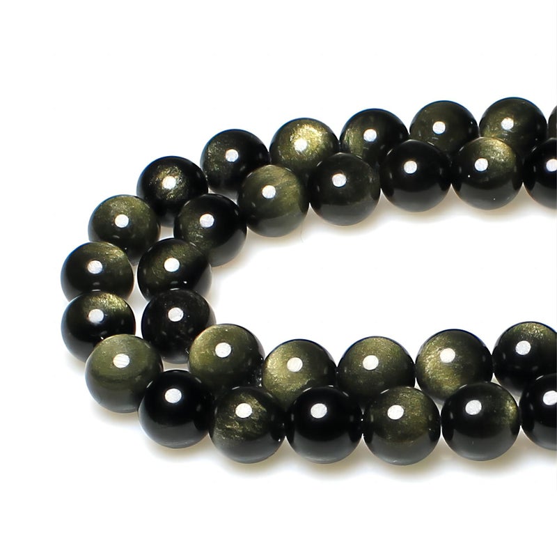 MJDCB Rare Collection Natural Stone Beads Gold Obsidian Round Loose Beads for Jewelry Making DIY Bracelet Necklace 8mm