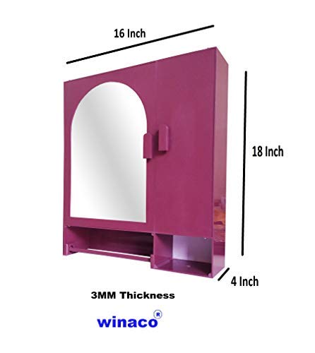 WINACO WINACO New Arc-3 Burgundy 18" x 4" x 16" 3 MM Thickness Plastic Bathroom Mirror Cabinet  - Image 2