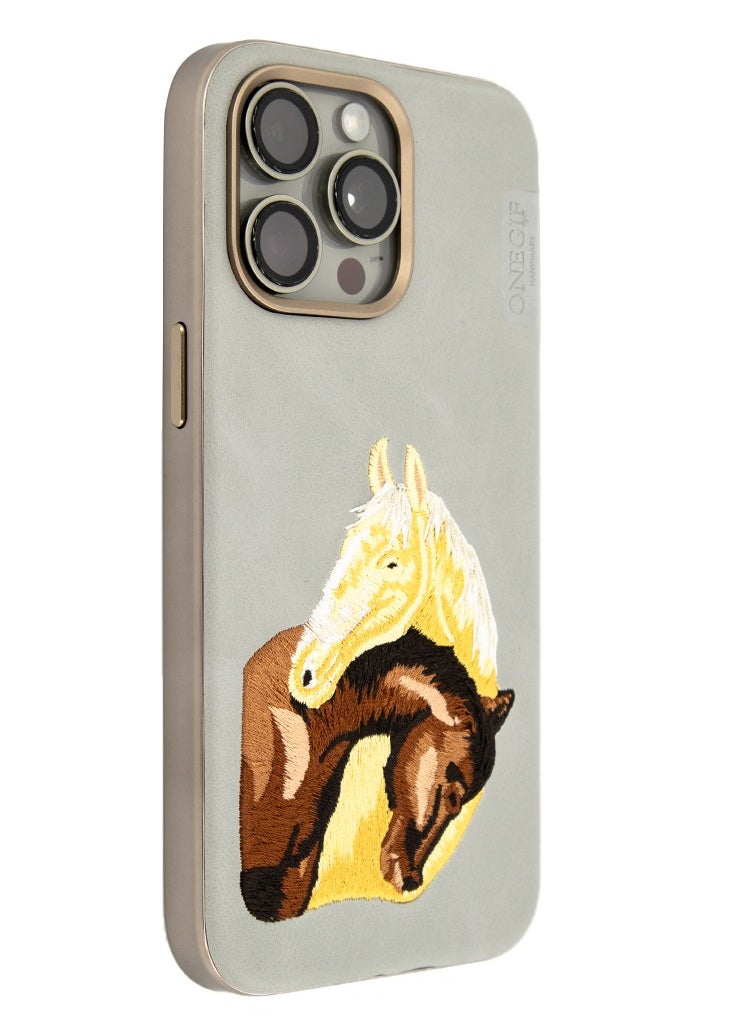 Generic iPhone 15 Pro Max Case with Handmade Horse (Hugging) Artwork, Surrounding Protection - Grey  - Image 2