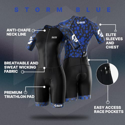 SLS3 Triathlon Suits Women Elite Aero Sleeved Tri Suit Women, Trisuit, Quick-Dry, Italian Chamois, Ready for Any Distance (Storm Blue, X-Small) - Image 3