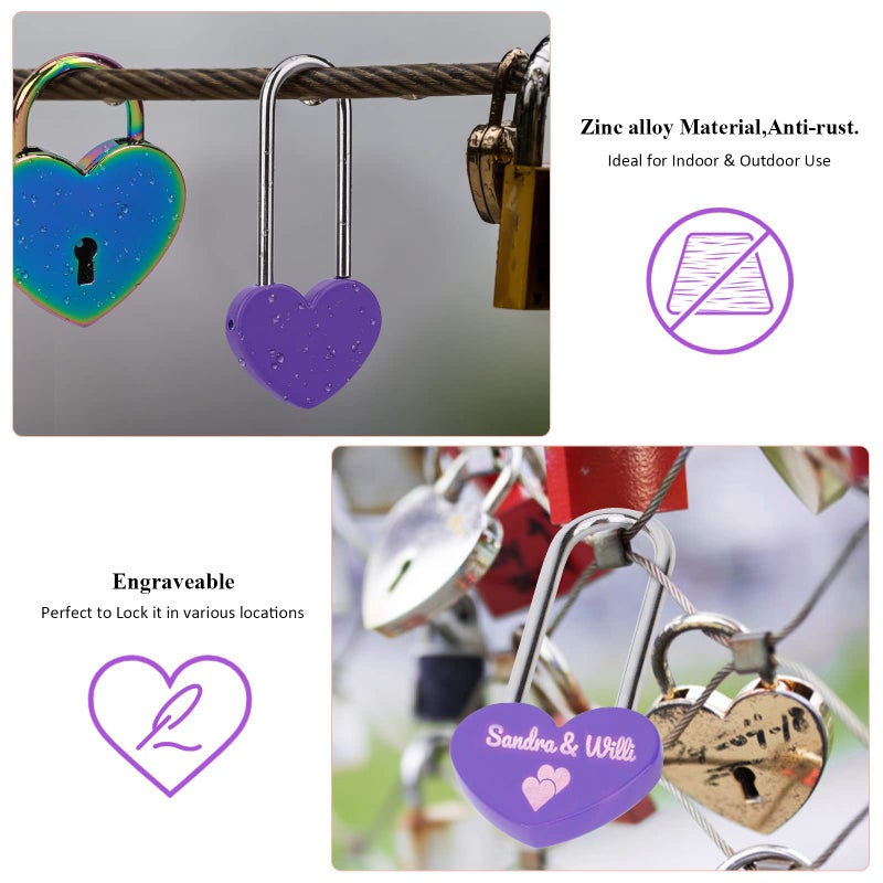 Veyocilk 50 Pcs Love Lock Heart Padlock  Purple Single Heart Wish Lock For Lovers Wedding  Bridge  Anniversary  Travel  Wish Day(No Key) - Image 4